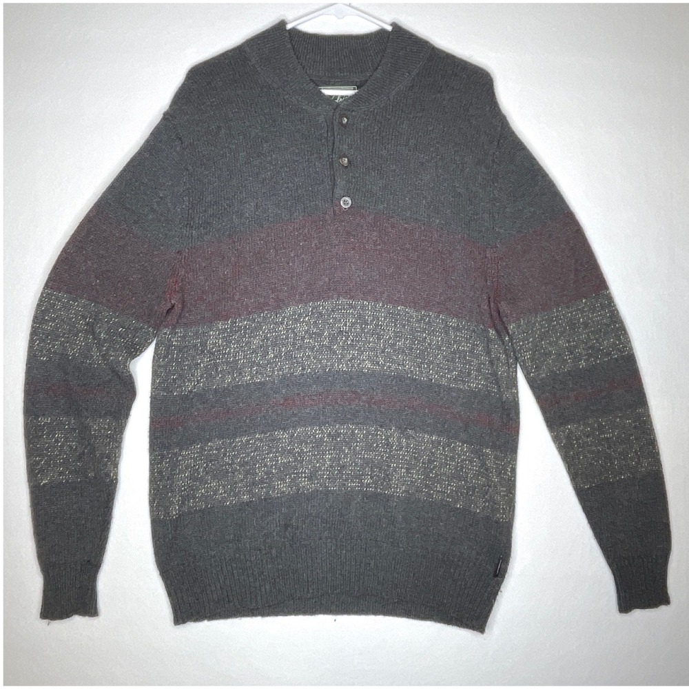Mens Wool Blend Sweater Striped M Gray Burgundy